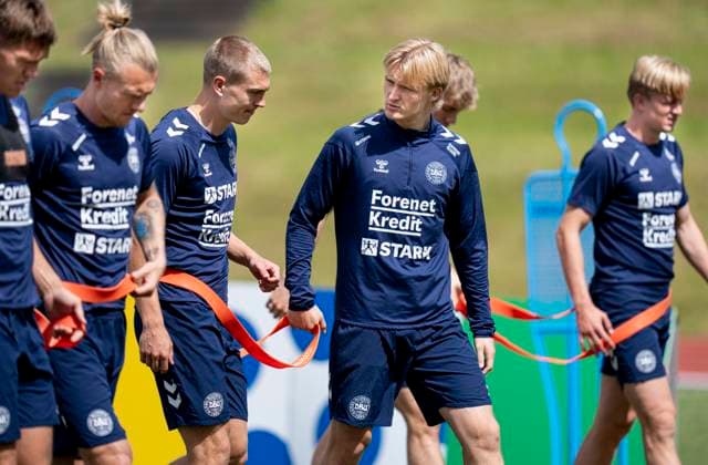 Kasper Dolberg, Rasmus Nissen Kristensen, Simon Kjaer, Victor Kristiansen and Jannik Vestergaard during Denmarks national soccer teams training in Freudenstadt, Germany, Wednesday June 12, 2024 , Freudenstadt Germany  Copyright: Ritzau Scanpix LiselottexSabroex spdk20240612-113408-L