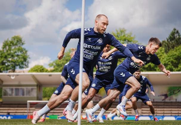 Christian Eriksen and Joakim Maehle during Denmarks national soccer teams training in Freudenstadt, Germany, Wednesday June 12, 2024 , Freudenstadt Germany  Copyright: Ritzau Scanpix LiselottexSabroex spdk20240612-114124-L