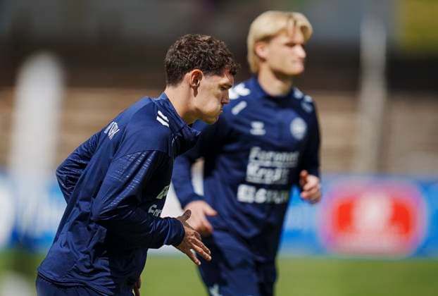 Andreas Christensen and Kasper Dolberg during Denmark national soccer team s training in Freudenstadt, Germany, Wednesday June 12, 2024 , Freudenstadt Germany  Copyright: Ritzau Scanpix LiselottexSabroex spdk20240612-112928-L
