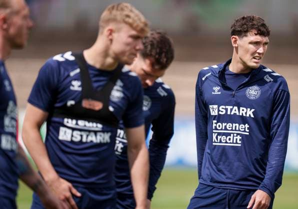 Andreas Christensen and Rasmus Hoejlund during Denmarks national soccer teams training in Freudenstadt, Germany, Wednesday June 12, 2024 , Freudenstadt Germany  Copyright: Ritzau Scanpix LiselottexSabroex spdk20240612-113114-L