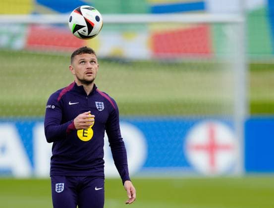Kieran Trippier of England England Training Session and press conference, PK, Pressekonferenz UEFA European Championship, EM, Europameisterschaft 2024, Group C, Football, Spa & Golf Resort Weimarer Land, Blankenhain, Germany, 12 Jun 2024 EDITORIAL USE ONLY No use with unauthorised audio, video, data, fixture lists, club league logos or live services. Online in-match use limited to 120 images, no video emulation. No use in betting, games or single club league player publications.  Copyright: xDavexShopland Shutterstockx 14523751j