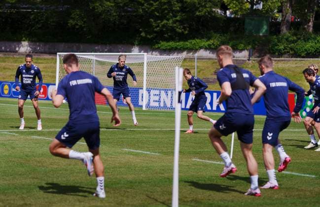 Yussuf Poulsen, Morten Hjulmand and Mikkel Damsgaard during Denmark national soccer team s training in Freudenstadt, Germany, Wednesday June 12, 2024 , Freudenstadt Germany  Copyright: Ritzau Scanpix LiselottexSabroex spdk20240612-120028-L