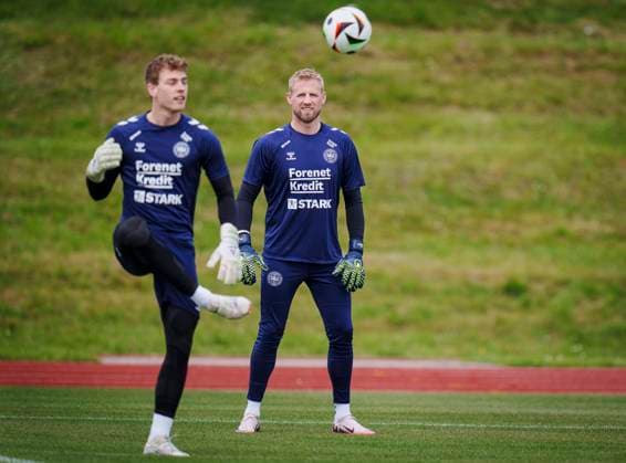 Kasper Schmeichel and Mads Hermansen during Denmarks national soccer teams training in Freudenstadt, Germany, Wednesday June 12, 2024 , Freudenstadt Germany  Copyright: Ritzau Scanpix LiselottexSabroex spdk20240612-120950-L