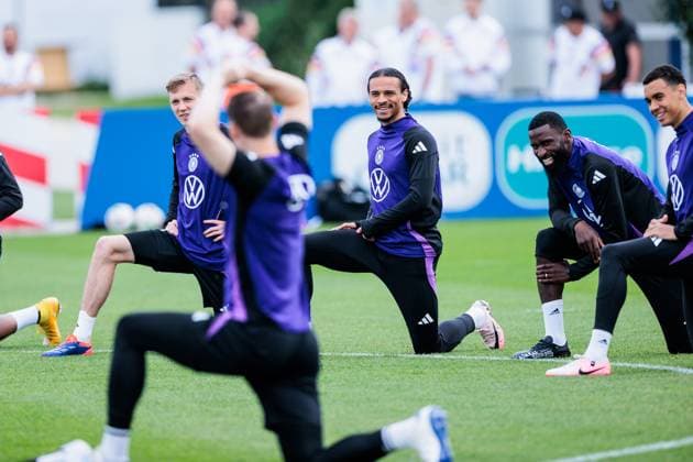 Training camp preparation UEFA EURO 2024 Germany 12 06 2024 Leroy Sane Germany, 19 flat, jokes with Manuel Neuer Germany, 1 Training camp preparation UEFA EURO 2024 Germany Training HerzoBase, Herzogenaurach on 12 06 2024 Copyright: xBEAUTIFULxSPORTS Wunderlx