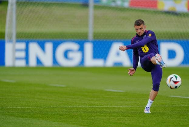 Kieran Trippier of England England Training Session and press conference, PK, Pressekonferenz UEFA European Championship, EM, Europameisterschaft 2024, Group C, Football, Spa & Golf Resort Weimarer Land, Blankenhain, Germany, 12 Jun 2024 EDITORIAL USE ONLY No use with unauthorised audio, video, data, fixture lists, club league logos or live services. Online in-match use limited to 120 images, no video emulation. No use in betting, games or single club league player publications.  Copyright: xDavexShopland Shutterstockx 14523751k