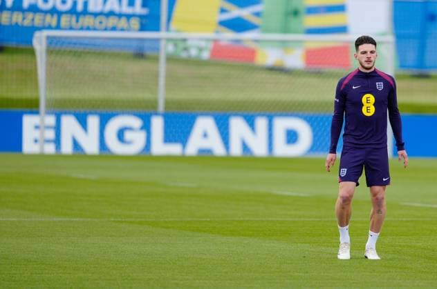 Declan Rice of England England Training Session and press conference, PK, Pressekonferenz UEFA European Championship, EM, Europameisterschaft 2024, Group C, Football, Spa & Golf Resort Weimarer Land, Blankenhain, Germany, 12 Jun 2024 EDITORIAL USE ONLY No use with unauthorised audio, video, data, fixture lists, club league logos or live services. Online in-match use limited to 120 images, no video emulation. No use in betting, games or single club league player publications.  Copyright: xDavexShopland Shutterstockx 14523751o