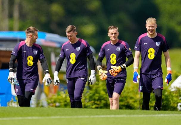 England Goalkeepers England Training Session and press conference, PK, Pressekonferenz UEFA European Championship, EM, Europameisterschaft 2024, Group C, Football, Spa & Golf Resort Weimarer Land, Blankenhain, Germany, 12 Jun 2024 EDITORIAL USE ONLY No use with unauthorised audio, video, data, fixture lists, club league logos or live services. Online in-match use limited to 120 images, no video emulation. No use in betting, games or single club league player publications.  Copyright: xDavexShopland Shutterstockx 14523751ag
