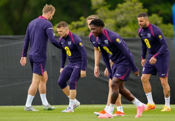 England players warm up England Training Session and press conference, PK, Pressekonferenz UEFA European Championship, EM, Europameisterschaft 2024, Group C, Football, Spa & Golf Resort Weimarer Land, Blankenhain, Germany, 12 Jun 2024 EDITORIAL USE ONLY No use with unauthorised audio, video, data, fixture lists, club league logos or live services. Online in-match use limited to 120 images, no video emulation. No use in betting, games or single club league player publications.  Copyright: xDavexShopland Shutterstockx 14523751as