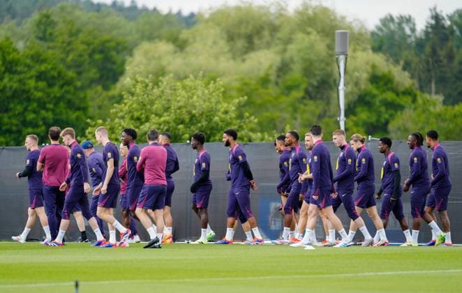 England players walk out for training England Training Session and press conference, PK, Pressekonferenz UEFA European Championship, EM, Europameisterschaft 2024, Group C, Football, Spa & Golf Resort Weimarer Land, Blankenhain, Germany, 12 Jun 2024 EDITORIAL USE ONLY No use with unauthorised audio, video, data, fixture lists, club league logos or live services. Online in-match use limited to 120 images, no video emulation. No use in betting, games or single club league player publications.  Copyright: xDavexShopland Shutterstockx 14523751al