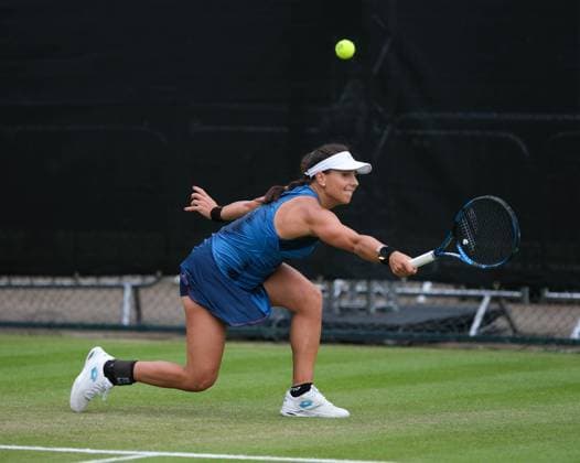 12th June 2024; Lexus Nottingham Tennis Centre, Nottingham, England; Rothesay Nottingham Open, Day 3; Lucrezia Stefanini plays a backhand shot to Kimberly Birrell, womens singles  ActionPlus1265364620240612 PaulxBonser