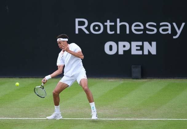 12th June 2024; Lexus Nottingham Tennis Centre, Nottingham, England; Rothesay Nottingham Open, Day 3; Paul Jubb plays a baseline shot to Jacob Fearnley, mens singles  ActionPlus1265367720240612 PaulxBonser