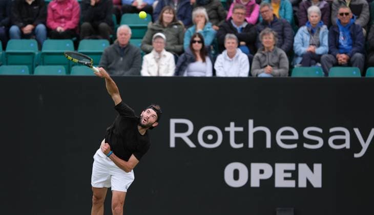12th June 2024; Lexus Nottingham Tennis Centre, Nottingham, England; Rothesay Nottingham Open, Day 3; Jacob Fearnley serves to Paul Jubb, mens singles  ActionPlus1265366320240612 PaulxBonser