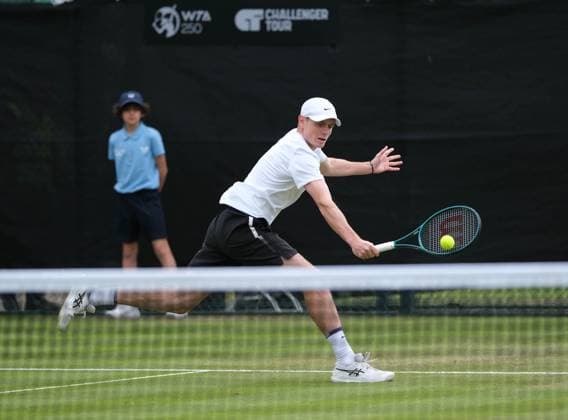 12th June 2024; Lexus Nottingham Tennis Centre, Nottingham, England; Rothesay Nottingham Open, Day 3; Jack Pinnington Jones plays a backhand shot to Joshua Paris, mens doubles  ActionPlus1265368620240612 PaulxBonser
