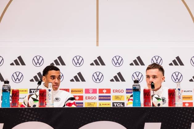 Training camp preparation UEFA EURO 2024 Germany 12 06 2024 Jamal Musiala Germany, 10 and Florian Wirtz Germany, 17 Training camp preparation UEFA EURO 2024 Germany Press conference HerzoBase, Herzogenaurach on 12 06 2024 Copyright: xBEAUTIFULxSPORTS Wunderlx