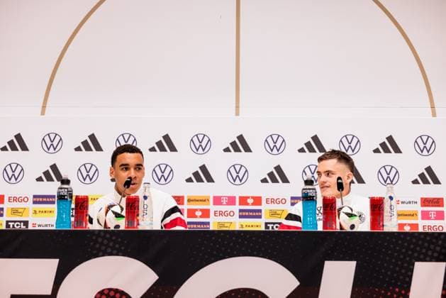 Training camp preparation UEFA EURO 2024 Germany 12 06 2024 Jamal Musiala Germany, 10 and Florian Wirtz Germany, 17 Training camp preparation UEFA EURO 2024 Germany Press conference HerzoBase, Herzogenaurach on 12 06 2024 Copyright: xBEAUTIFULxSPORTS Wunderlx