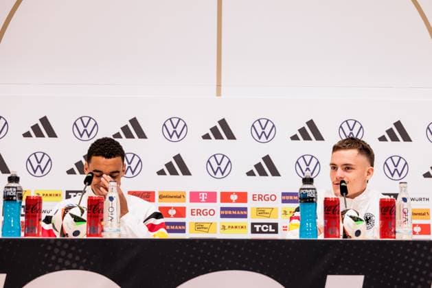 Training camp preparation UEFA EURO 2024 Germany 12 06 2024 Jamal Musiala Germany, 10 and Florian Wirtz Germany, 17 Training camp preparation UEFA EURO 2024 Germany Press conference HerzoBase, Herzogenaurach on 12 06 2024 Copyright: xBEAUTIFULxSPORTS Wunderlx