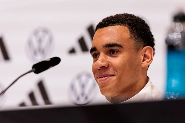 Training camp preparation UEFA EURO 2024 Germany 12 06 2024 Jamal Musiala Germany, 10 smiles Training camp preparation UEFA EURO 2024 Germany Press conference HerzoBase, Herzogenaurach on 12 06 2024 Copyright: xBEAUTIFULxSPORTS Wunderlx