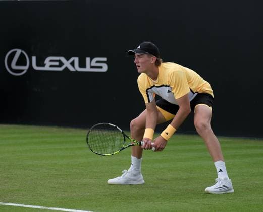 12th June 2024; Lexus Nottingham Tennis Centre, Nottingham, England; Rothesay Nottingham Open, Day 3; Henry Searle waits for the serve from Daniel Evans, mens singles  ActionPlus1265370720240612 PaulxBonser