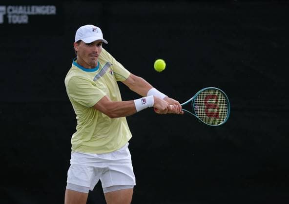 12th June 2024; Lexus Nottingham Tennis Centre, Nottingham, England; Rothesay Nottingham Open, Day 3; Patrick Kypson plays a backhand shot to Mikhail Kukushkin, mens singles  ActionPlus1265371020240612 PaulxBonser