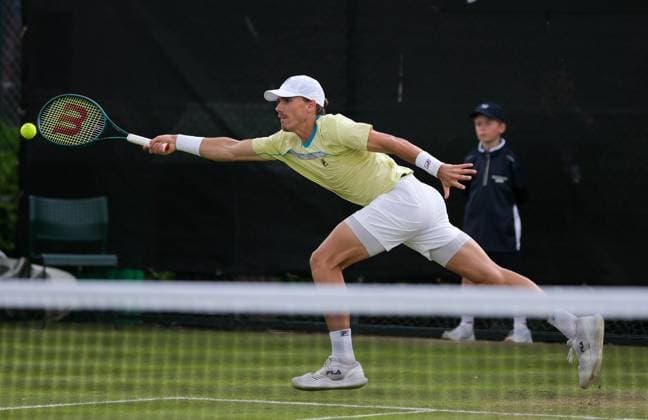 12th June 2024; Lexus Nottingham Tennis Centre, Nottingham, England; Rothesay Nottingham Open, Day 3; Patrick Kypson plays a forehand shot to Mikhail Kukushkin, mens singles  ActionPlus1265371120240612 PaulxBonser