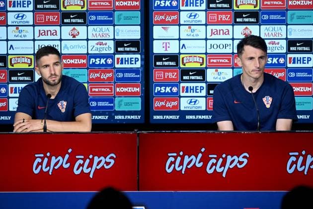 PXL_CRO football team press Luka Ivanusec and Ante Budimir of Croatian national football team during press conference, PK, Pressekonferenz in Neuruppin, Germany on 12. June 2024. MarkoxLukunic PIXSELL