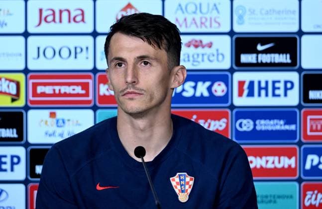 Sport Bilder des Tages PXL_CRO football team press Ante Budimir of Croatian national football team during press conference, PK, Pressekonferenz in Neuruppin, Germany on 12. June 2024. MarkoxLukunic PIXSELL