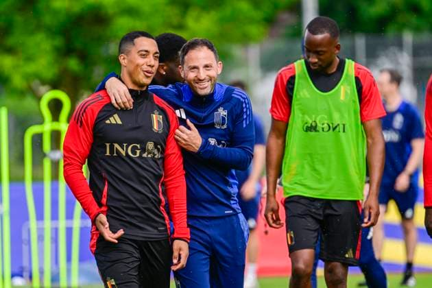 Belgium Media Activities UEFA EURO, EM, Europameisterschaft,Fussball 2024 12 06 2024 FREIBERG AM NECKA, GERMANY - JUNE 12 : Tielemans Youri midfielder of Belgium, Tedesco Domenico head coach of Belgian Team during a training session of the Belgian Red Devils at the UEFA Euro 2024 European Football Championship tournament on June 12, 2024 in Freiberg am Necka, Germany, 12 06 2024 Freiberg am Necka Germany  Copyright: xPoox