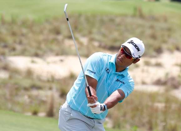 Hideki Matsuyama of Japan watches his shot during a practice round at the 124th U.S. Open golf championship at Pinehurst Resort & Country Club in Pinehurst, N.C. on Wednesday, June 12, 2024.  NCP20240612107 JOHNxANGELILLO