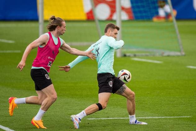 SOCCER - UEFA EURO, EM, Europameisterschaft,Fussball 2024 BERLIN,GERMANY,12.JUN.24 - SOCCER -UEFA EURO 2024, OEFB, Oesterreichischer Fussball-Bund, training. Image shows Patrick Wimmer and Stefan Posch (AUT).  GEPAxpictures xJohannesxFriedl