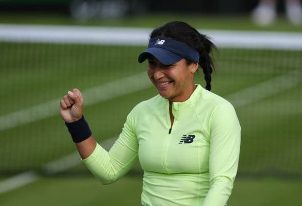 12th June 2024; Lexus Nottingham Tennis Centre, Nottingham, England; Rothesay Nottingham Open, Day 3; Heather watson celebrates the point against Karolina Pliskova, womens singles  ActionPlus1265375420240612 PaulxBonser