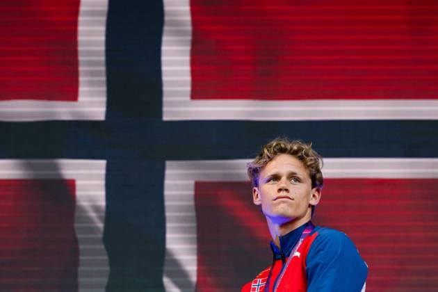 240612 Sander Aae Skotheim of Norway celebrates on the podium after men s decathlon during day 6 of the 2024 European Athletics Championships on June 12, 2024 in Rome Photo Vegard Grott BILDBYRAN kod VG VG0622 bbeng friidrott athletics friidrett friidrotts em em friidretts em 2024 european athletics championships jubel  Copyright: VEGARDxGRoTT BB240612VG005_20240612