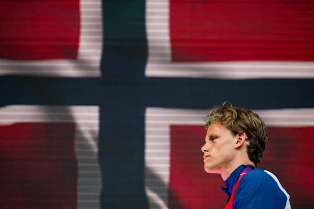 240612 Sander Aae Skotheim of Norway celebrates on the podium after men s decathlon during day 6 of the 2024 European Athletics Championships on June 12, 2024 in Rome Photo Vegard Grott BILDBYRAN kod VG VG0622 bbeng friidrott athletics friidrett friidrotts em em friidretts em 2024 european athletics championships jubel  Copyright: VEGARDxGRoTT BB240612VG006_20240612