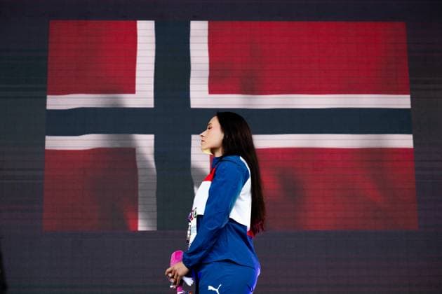 240612 Marie Therese Obst of Norway celebrates on the podium after women s javelin throw final during day 6 of the 2024 European Athletics Championships on June 12, 2024 in Rome Photo Vegard Grott BILDBYRAN kod VG VG0622 bbeng friidrott athletics friidrett friidrotts em em friidretts em 2024 european athletics championships jubel  Copyright: VEGARDxGRoTT BB240612VG008_20240612
