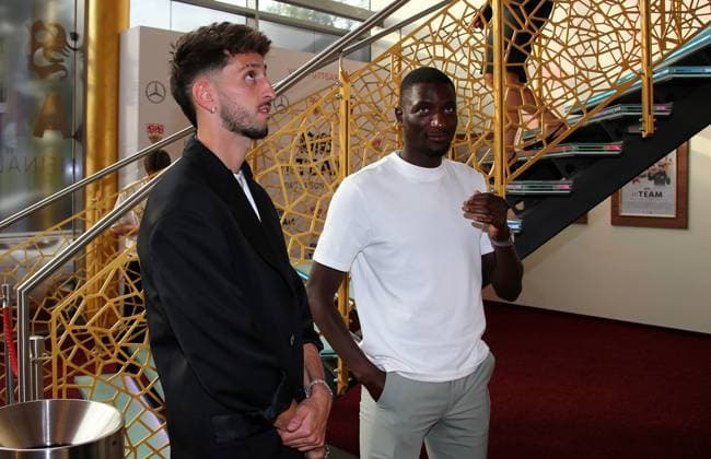 12 06 2024, Germany, Leonberg, Soccer Bundesliga, VfB in Team, movie premiere Traumpalast Leonberg, 6 pm red carpet, 7 30 talk, then movie, Atakan Karazor and Serhou Guirassy