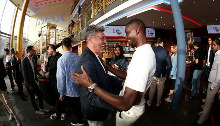 12 06 2024, Germany, Leonberg, Football Bundesliga, VfB in Team, Film premiere Traumpalast Leonberg, 6 pm red carpet, 7 30 talk, then film, VfB President Claus Vogt with Serhou Guirassy