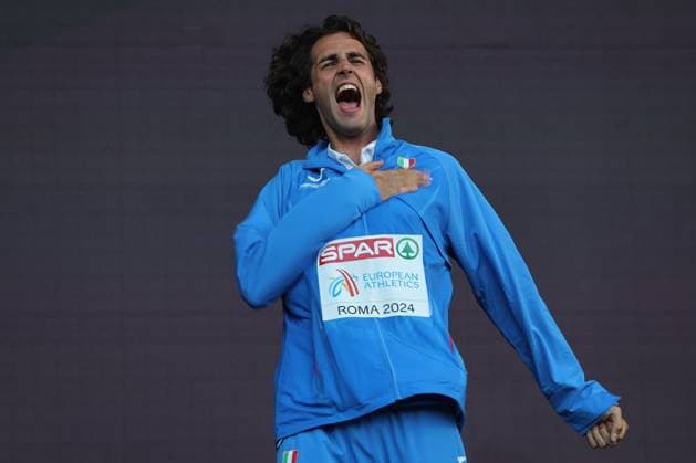European Athletics Championships 2024 in Rome. Day 6 Rome, Italy 12.06.2024: Gianmarco TAMBERI during High Jump Men Medal Ceremony in European Athletics Championships 2024 at Olympic Stadium in Rome rome olympic stadium italy italy Copyright: xmarcoxiacobucci