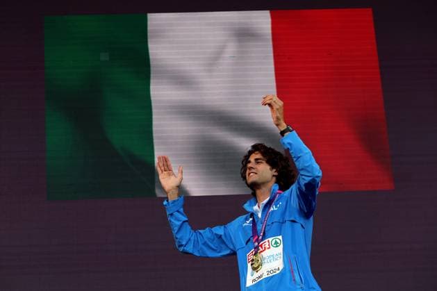 Rome, Italy 12.06.2024: Gianmarco TAMBERI during High Jump Men Medal Ceremony in European Athletics Championships 2024 at Olympic Stadium in Rome  Copyright: xMarcoxIacobucci IPAxSportx xipa-x xx IPA_47062228 IPA_Agency_IPA47062228_20240612