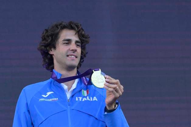 Gold medalist, Gianmarco Tamberi of Team Italy celebrates on the podium during the medal ceremony for the Men s High Jump during the 26th edition of Rome 2024 European Athletics Championships at the Olympic Stadium in Rome, Italy - Wednesday, June 12, 2024 - Athletics  Copyright: xFabrizioxCorradetti LaPressex
