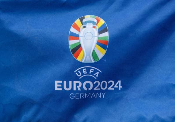Flag, logo of the EURO 2024 EM 2024 national team Serbia, public training, Rosenau Stadium Augsburg