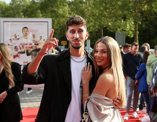 12 06 2024, Germany, Leonberg, Soccer Bundesliga, VfB in Team, movie premiere Traumpalast Leonberg, 6 pm red carpet, 7 30 talk, then movie, Atakan Karazor with company