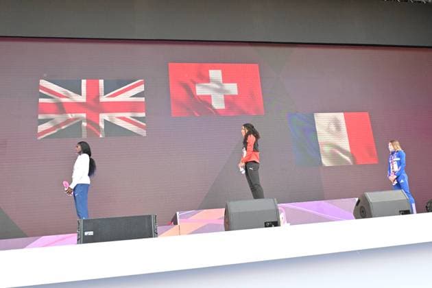 12th June 2024; Olympic Stadium, Rome, Italy; 2024 European Athletic Championships, Day 6; Medal celebrations for Mujinga KAMBUNDJI (SUI) gold medal, Daryll NEITA (GBR) silver and Helene Parisot with bronze in the 200m Womens final  ActionPlus1265376320240612 AllShotLive