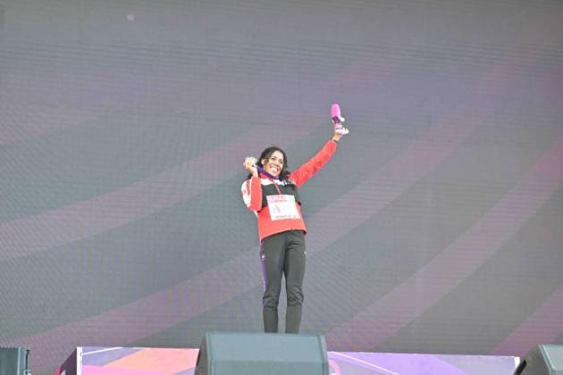 12th June 2024; Olympic Stadium, Rome, Italy; 2024 European Athletic Championships, Day 6; Mujinga KAMBUNDJI (SUI) celebrates with gold medal after winning the 200m Womens final  ActionPlus1265376020240612 AllShotLive