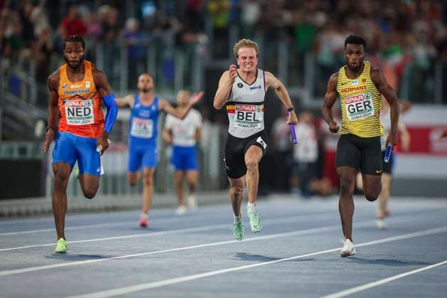 Sport Themen der Woche KW24 Sport Bilder des Tages European Athletics Championships Rome 2024 - day 6 ROME, ITALY - JUNE 12 : Verherstraeten Simon (BEL) in action during the 4x100m men - Belgian Falcons - final on day 6 of the Roma 2024 European Athletics Championships on June 12, 2024 in Rome, Italy, 12 06 2024 Rome Italy  Copyright: xTomasxSiskx