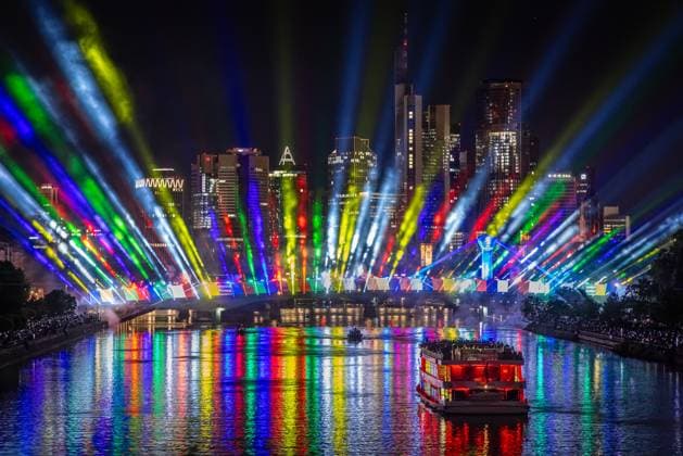 EURO 2024, light show in Frankfurt am Main for the opening of the Fan Mile