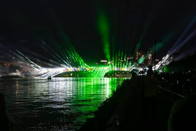 Raft bridge lightshow Frankfurt am Main for the opening of the Fan Mile, 12 06 2024 Raft bridge lightshow Frankfurt, Frankfurt am Main, Weseler Werft, 12 6 2024 Copyright: xBEAUTIFULxSPORTS Gawlikx