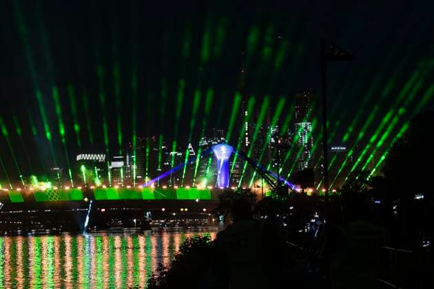 Raft bridge lightshow Frankfurt am Main for the opening of the Fan Mile, 12 06 2024 Raft bridge lightshow Frankfurt, Frankfurt am Main, Weseler Werft, 12 6 2024 Copyright: xBEAUTIFULxSPORTS Gawlikx