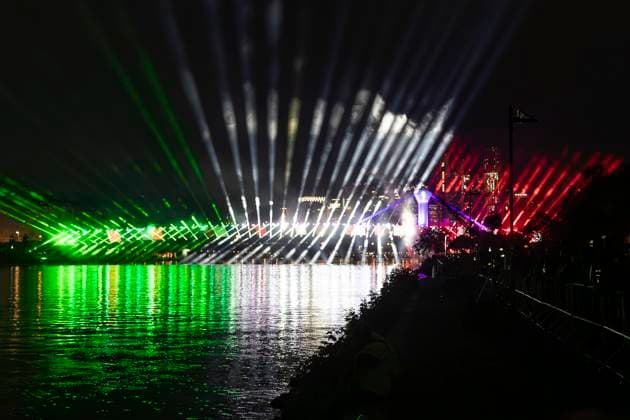Raft bridge lightshow Frankfurt am Main for the opening of the Fan Mile, 12 06 2024 Raft bridge lightshow Frankfurt, Frankfurt am Main, Weseler Werft, 12 6 2024 Copyright: xBEAUTIFULxSPORTS Gawlikx