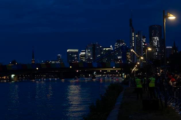 Raft bridge lightshow Frankfurt am Main for the opening of the Fan Mile, 12 06 2024 Raft bridge lightshow Frankfurt, Frankfurt am Main, Weseler Werft, 12 6 2024 Copyright: xBEAUTIFULxSPORTS Gawlikx