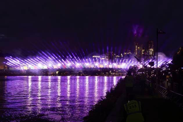 Raft bridge lightshow Frankfurt am Main for the opening of the Fan Mile, 12 06 2024 Raft bridge lightshow Frankfurt, Frankfurt am Main, Weseler Werft, 12 6 2024 Copyright: xBEAUTIFULxSPORTS Gawlikx