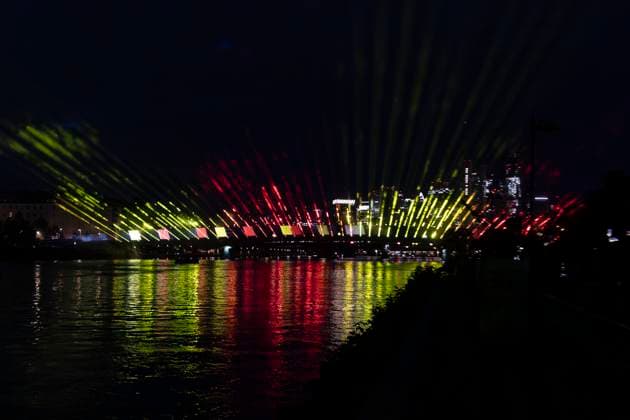 Raft bridge lightshow Frankfurt am Main for the opening of the Fan Mile, 12 06 2024 Raft bridge lightshow Frankfurt, Frankfurt am Main, Weseler Werft, 12 6 2024 Copyright: xBEAUTIFULxSPORTS Gawlikx